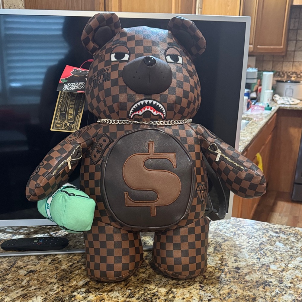 Sprayground Brown Checkered Bear Backpack NWT - image 1